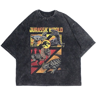 เสื้อยืดพิมพ์ลายแฟชั่นเสื้อยืด พิมพ์ลาย Jurassic WORLD WASHING VINTAGE สําหรับผู้ชาย