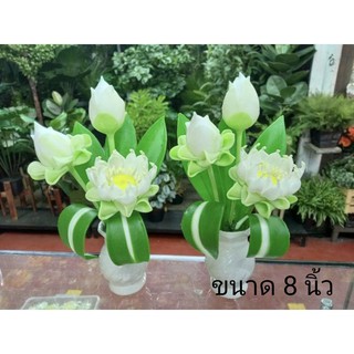 สินค้า แจกันดอกบัว ดอกบัวดินปั้น พร้อมแจกัน 3 ดอก งานประดิษฐ์ สูง 8 นิ้ว (ราคา 140 บาท/ชิ้น)