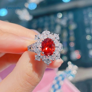 Fancyqube เครื่องประดับแหวนเงินรูปเกล็ดหิมะ Aaa Cubic Zirconia สีแดง