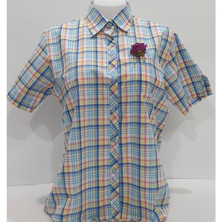 เสื้อเชิ๊ตไม่อัดกาวลายสก๊อตสีฟ้า ชาย