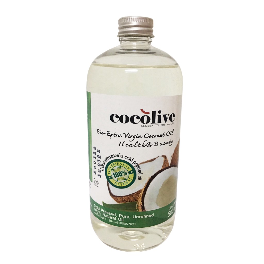 น้ำมันมะพร้าวสกัดเย็นบริสุทธิ์-100-500cc-แบรนด์-cocolive-แถมพรีสบู่น้ำมันมะพร้าวสกัดเย็นสูตรรังไหม