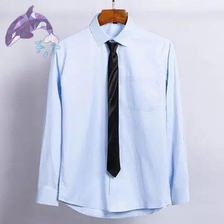 PIPES  เสื้อนักศึกษาทรงบอย  ชุดนักศึกษา ⊕ผูกเน็คไทเสื้อเชิ้ตสีขาวผู้ชายแขนยาวสไตล์เกาหลีอินเทรนด์คู่รักนักเรียนสวมเสื้