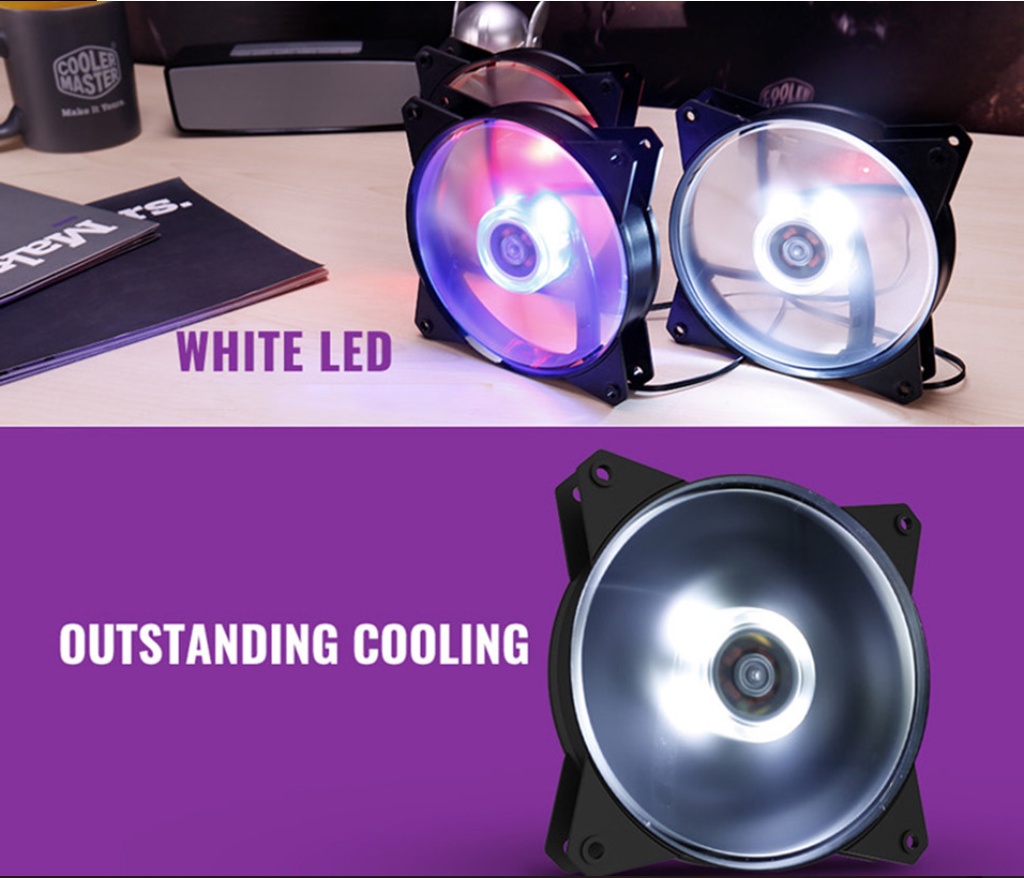 ข้อมูลเกี่ยวกับ Cooler Master MF120L พัดลมระบายความร้อน ไฟ LED 3pin อินเตอร์เฟซ 120 มม. 12 ซม. สีแดง ฟ้า ขาว