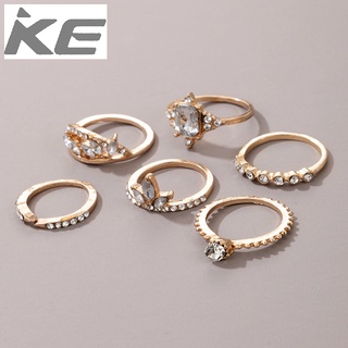 Alloy ring combination set temperament simple micro-set rhinestone ring 6-piece set for women