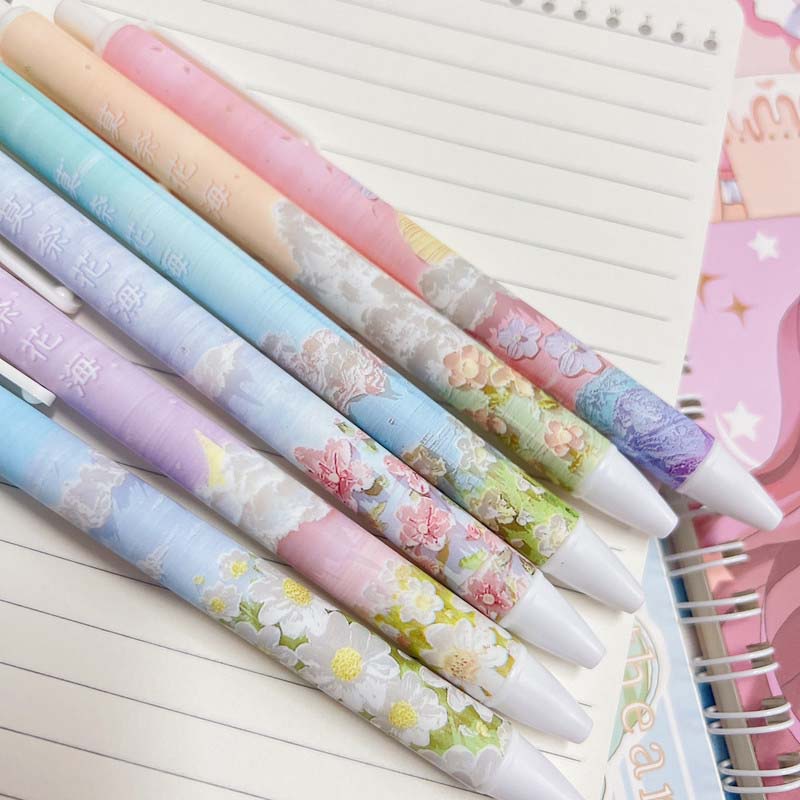 ปากกาลูกลื่น-หมึกสีดํา-พิมพ์ลายดอกไม้น่ารัก-0-5-มม