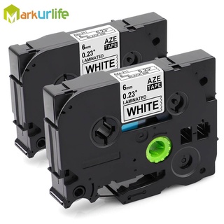 2 PCS 6mm*8m Compatible For Tze 211 Tze211 Black on White Laminated P touch 6mm tze-211 Label Tape Cartridge tz211