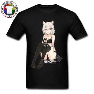 เสื้อยืดสีขาวเสื้อยืดผ้าฝ้าย พิมพ์ลายการ์ตูนแมว Neko Waifu Ahegao Girl Otaku Senpai Nerdy Manga สไตล์ญี่ปุ่น ฮาราจูกุ สํ