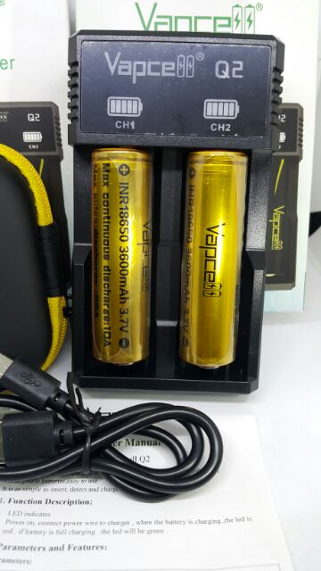 q2-vทอง-เครื่องชาร์จ-vapcell-q2-ถ่าน-vapcell-18650-ทอง-3600-mah-2-ก้อน