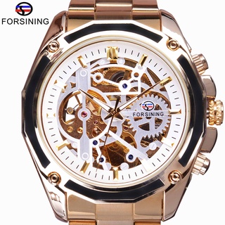 Forsining Steampunk Movement Design Transparent Golden Stainless Steel Men Skeleteton Watches Top Brand Luxury Automatic