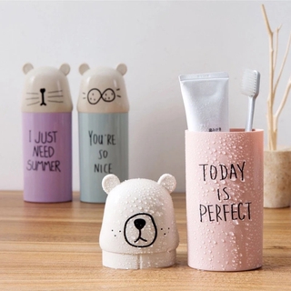 [พร้อมส่ง] ถ้วยใส่แปรงสีฟันลายการ์ตูนหมีน่ารักสําหรับเด็กพกพาเดินทาง
