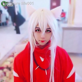 ✉✧❁Shirasawa Inuyasha COS วิกผมอะนิเมะคอสเพลย์ผมปลอมผ้าไหมอุณหภูมิสูงอุปกรณ์ประกอบฉากสองมิติวิกผมยาวสีขาว