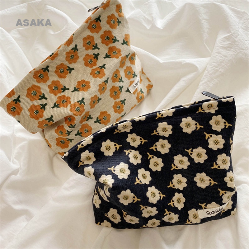 asaka-กระเป๋าเครื่องสําอาง-ผ้าลูกฟูก-ลายดอกพลัม-สไตล์ญี่ปุ่น