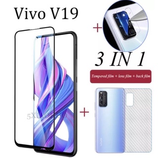 3in1 Vivo V19 ฟิล์มเลนส์กล้อง + ฟิล์มกระจกเต็มจอ+ ฟิล์มหลัง ฟิล์มกันกระแทกขอบดำ