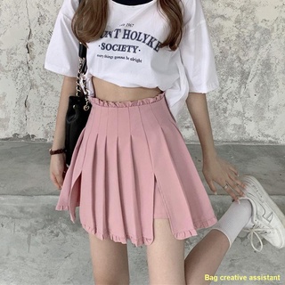 🍒 จัดส่งรวดเร็ว #🍒 กระโปรงพลีทครึ่งตัว เวอร์ชั่นเกาหลี 2021 ดีไซน์ใหม่ เอวสูง ทรงบาง ทรงเข้ารูป กระโปรงแยก ระบายอารมณ์