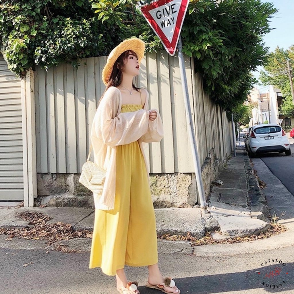 ft-อินเทรนด์-จั๊มสูทสายเดี่ยวอกสม็อคยางยืด-ทรงขายาวทรงตรง-2-สี