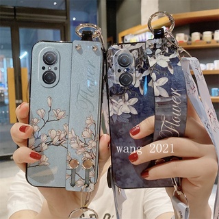 Ready Stock 2022 New Casing เคส Huawei Nova 9 SE Honor X9 5G Phone Case Glitter Flower Pattern Wristband Lanyard Soft Case Back Cover เคสโทรศัพท