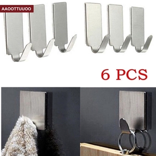 6pcs Simple Stainless Steel Sticky Hook Living Room Kitchen Bathroom Tools