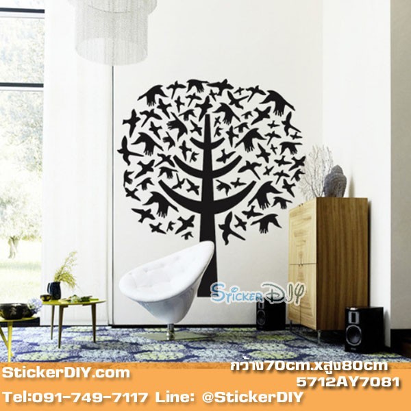 sale-transparent-wall-sticker-สติ๊กเกอร์ติดผนัง-black-bird-tree-กว้าง70cm-xสูง80cm