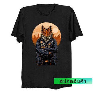 เสื้อยืด ผ้าฝ้าย 100% พิมพ์ลายสุนัขจิ้งจอก Cyberpunk Rock Animal Love สวมใส่สบาย สําหรับผู้ชาย