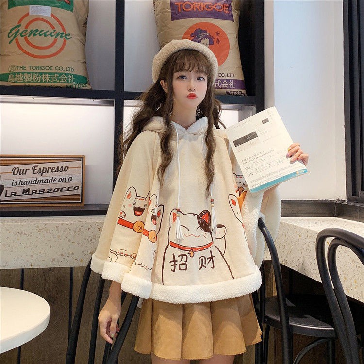 เกาหลี-ใหม่-บวกกำมะหยี่-เสื้อฮู้ด-ฤดูใบไม้ร่วงและฤดูหนาวหูแมวน่ารักบวกเสื้อนักเรียนกำมะหยี่หนาหญิงสาวญี่ปุ่นนุ่มคลุมด้วย