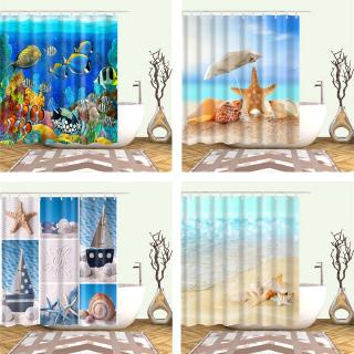 2020 3D shower curtains sea and shell fabric cloth waterproof bathroom curtain set washable home decor bathroom screen with hooks