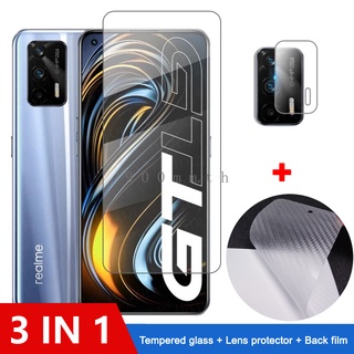 3-in-1 ฟิล์มกระจก Realme GT 5G กระจกนิรภัย Realme GT Neo Flash Explorer Master Edition Narzo 30A 20 20A 30 5G Pro ป้องกันหน้าจอ ฟิล์มกระจกกันเลนส์กล้อง &amp; ฟิล์มหลัง