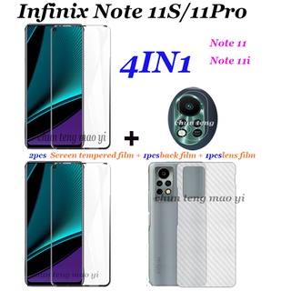 (4 In 1) ฟิล์มกระจกนิรภัยกันรอยหน้าจอ เต็มจอ ฟิล์มนิรภัย 2 ชิ้น เลนส์กล้อง 1 ชิ้น ฟิล์มกระจกนิรภัยนิ่ม 1 ชิ้น และคาร์บอนไฟเบอร์ 1 ชิ้น สําหรับ Infinix Note 11S 11Pro Note 12 Note 10 pro Note 11 Note 8