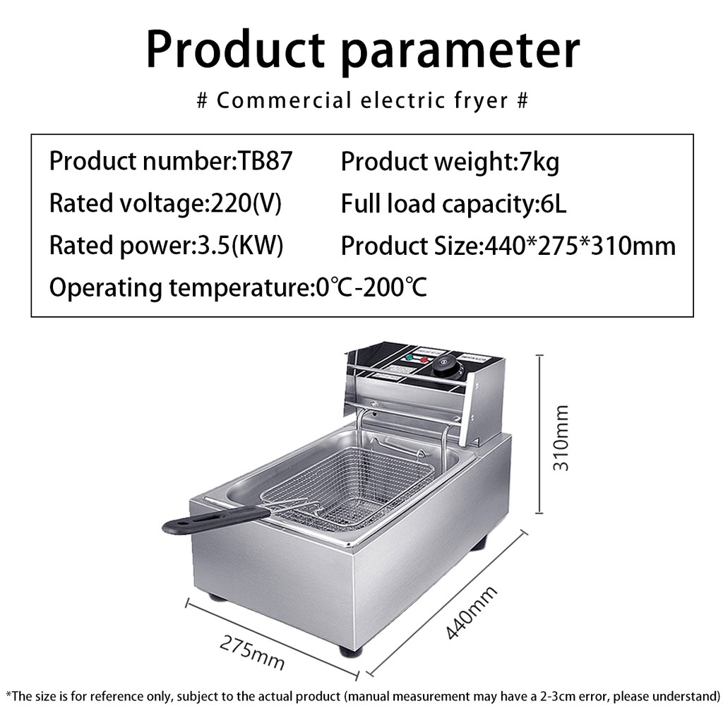 ภาพสินค้าTianJi หม้อทอดไฟฟ้า 1อ่าง เพื่อการพาณิชย์ ขนาด6ลิตร Commercial deep fryer จากร้าน tianjis บน Shopee ภาพที่ 8