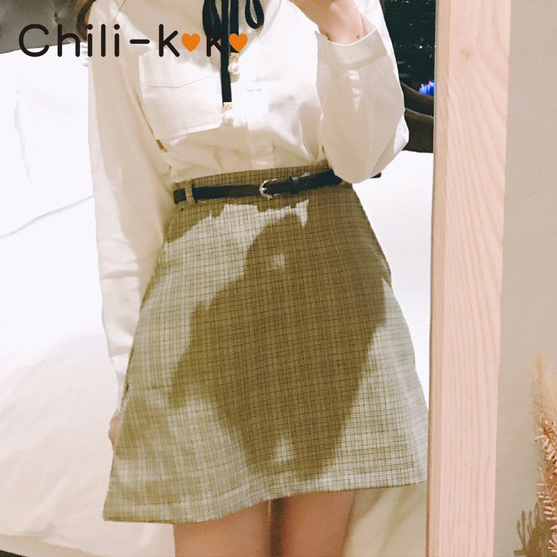 chili-k-k-6067-กระโปรงลายสก๊อต-กระโปรงสั้นเหนือเข่า-ทรงสวย-น่ารัก-สไตล์เกาหลี