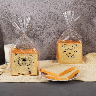 ถุงขนมปังใส ลายอิโมจิหมี พร้อมลวดทอง (19x29x8ซม.)(50ชิ้น)