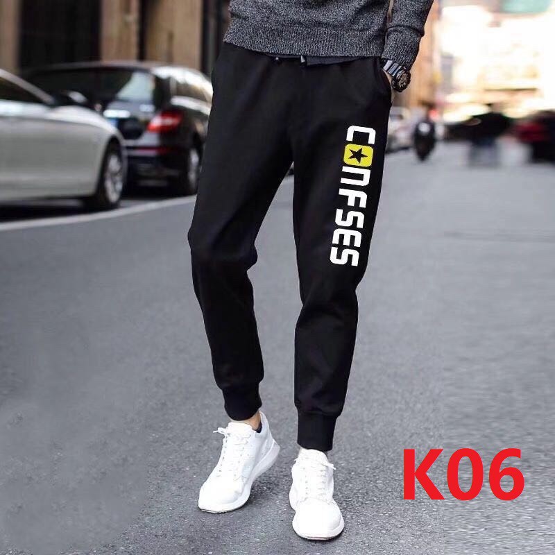รูปภาพของกางเกงขายาว กางเกงสำหรับผู้ชาย กางเกงแฟชั่นสไตล์เกาหลี รุ่นK06-K07 1สีดำ งานสกรีนลายอย่างดีลองเช็คราคา
