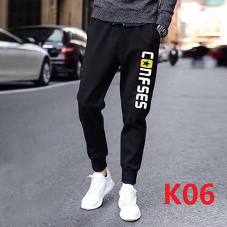 กางเกงขายาว กางเกงสำหรับผู้ชาย กางเกงแฟชั่นสไตล์เกาหลี รุ่นK06-K07 1สีดำ งานสกรีนลายอย่างดี