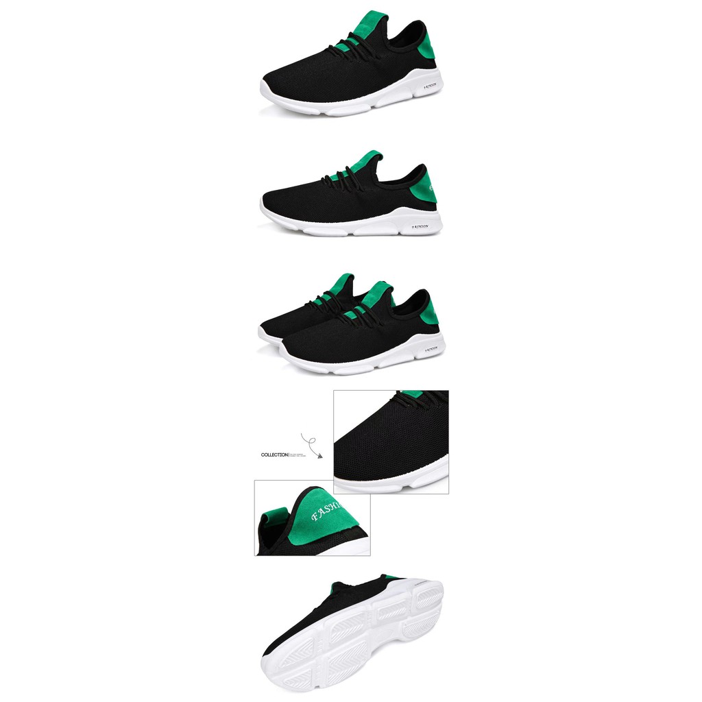 ภาพสินค้ารองเท้าแฟชั่นผู้ชายรุ่นใหม่ล่าสุด สีดำ/ดำ-เขียว/ขาว จากร้าน baobeishop. บน Shopee ภาพที่ 4