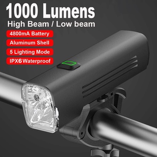 NEWBOLER 1000 Lumens ไฟจักรยาน  LED ไฟหน้าจักรยาน ชาร์จได้USB High Beam/Low Beam ไฟฉาย 4800mAh อุปกรณ์ขี่จักรยาน