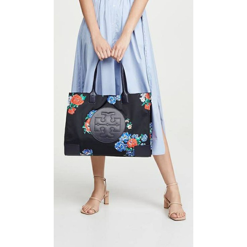 Tory burch ella tote black tea rose sales