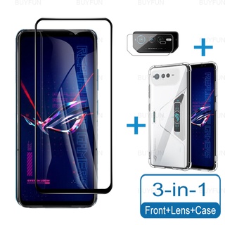 3in1 เคสซิลิโคน TPU ใส สําหรับ Asus ROG Phone 6 Pro ฟิล์มกระจกนิรภัย สําหรับ Asus ROG Phone 6 Phone6 Pro ฟิล์มเลนส์