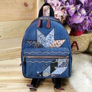 🎀 (สด-ผ่อน) เป้มินิ ยีนส์พร้อมปักลายแพทเวิร์ค F39917 MINI CHARLIE BACKPACK WITH STAR PATCHWORK / DENIM /SILVER