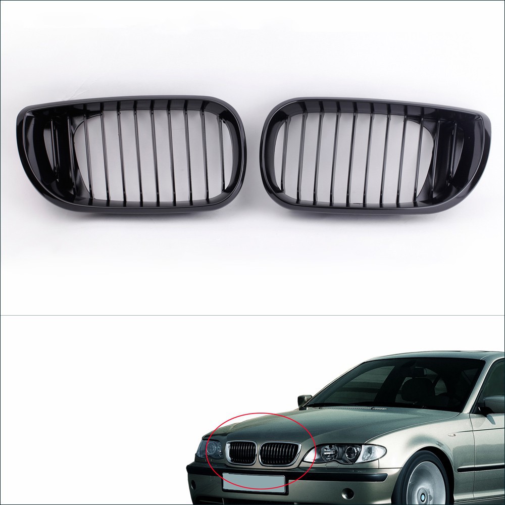 กระจังหน้า-สีดำเงา-2-ชิ้น-สำหรับ-bmw-e46-3-series-4-ประตู-2002-2005