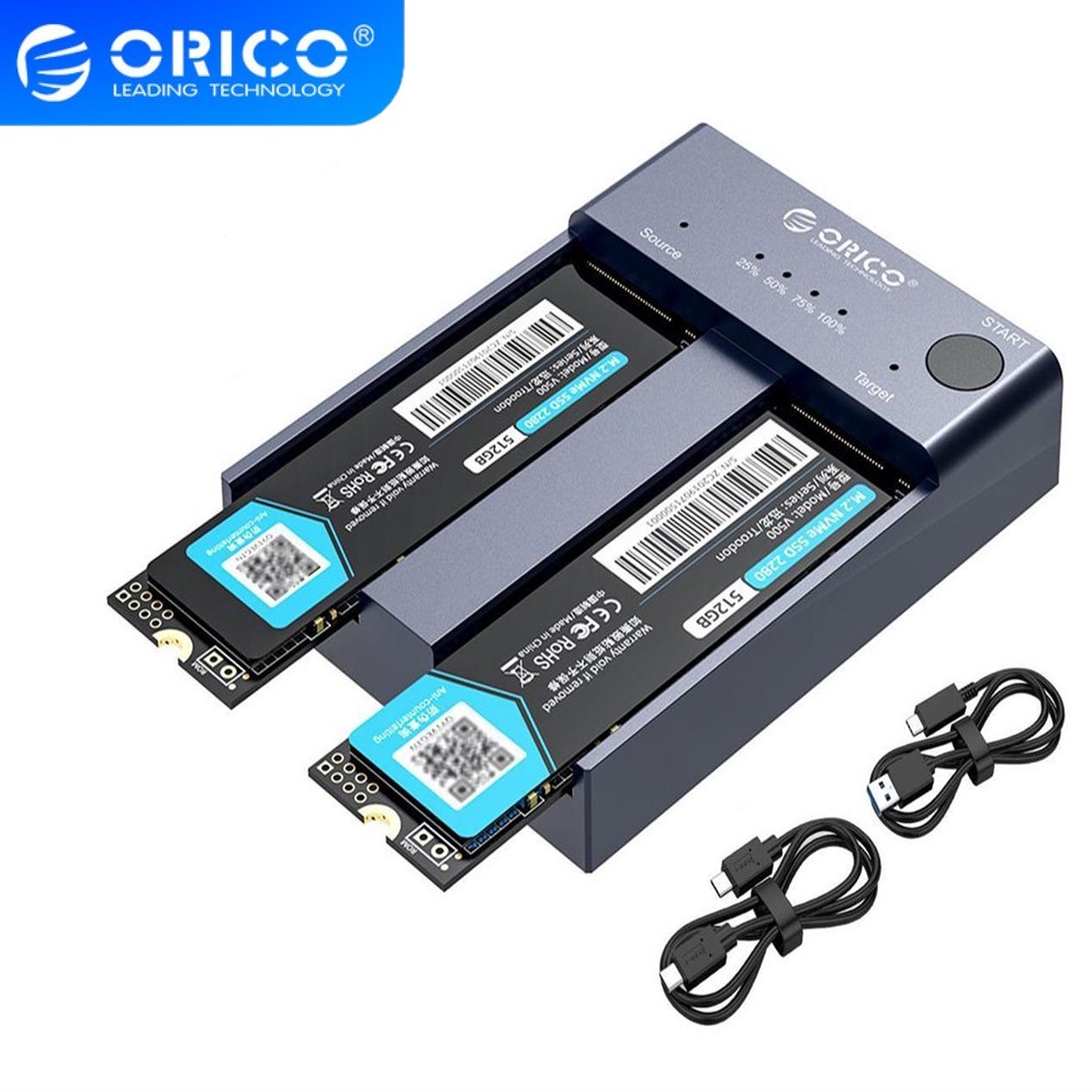 ภาพหน้าปกสินค้าOrico Dual Bay M.2 NVME SSD Enclosure Offline Clone USB C 3.1 Gen2 10GBPS สําหรับเครื่องอ่านฮาร์ดไดรฟ์ M Key และ M/B Key NVME PCI-E SSD (M2P2-C3-C)