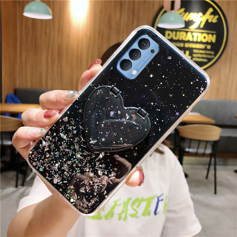 เคสโทรศัพท์-oppo-reno-4-4g-thailand-version-oppo-reno4-case-bling-glitter-star-space-cover-with-make-up-mirror-love-stand-holder-phone-casing