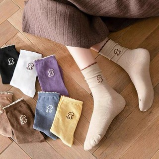 [พร้อมส่ง] NEW! ถุงเท้าข้อกลาง ปักลายน้องหมา🐶 สไตล์เกาหลี 5สี