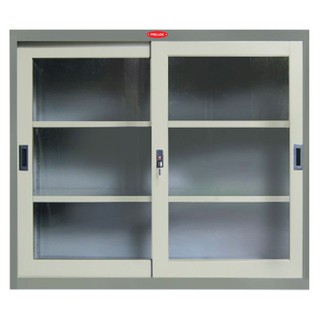 File cabinet STEEL CABINET PRELUDE PS-313 GREY Office furniture Home & Furniture ตู้เอกสาร ตู้เหล็กบานเลื่อนกระจก PRELUD