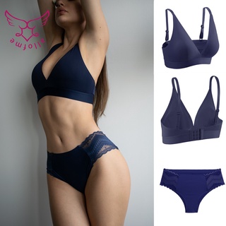 Allofme SET Push Up Bralette Deep V ผู้หญิงเซ็กซี่ไร้รอยต่อชุดชั้นในเปลือยที่ไม่มีสายหนัง S-XL กีฬาชุดชั้นในแผ่นยกทรงหญิงชุดชั้นใน