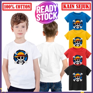 เสื้อเชิ้ต ผ้าฝ้าย 100% พิมพ์ลายโลโก้วันพีช สําหรับเด็ก