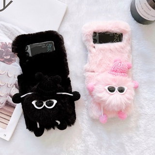 เคสโทรศัพท์มือถือ ผ้ากํามะหยี่ขนนิ่ม 3D กันกระแทก สีชมพู สําหรับ Samsung Galaxy Z Flip 4 5G Z Flip 3