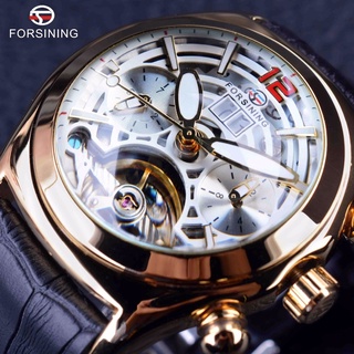 Forsining Legend Tourbillion Series 3D Glass Design Genuine Leather Mens Watch Top Brand Luxury Clock Automatic Men Wris