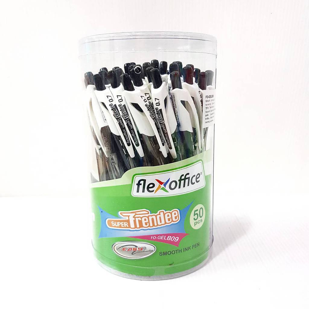 ปากกา-flex-office-รุ่น-super-trendee-ปากกาเจล-แบบกด-0-7mm-50ด้าม-กระปุก-หมึกน้ำเงิน-ดำ-แดง