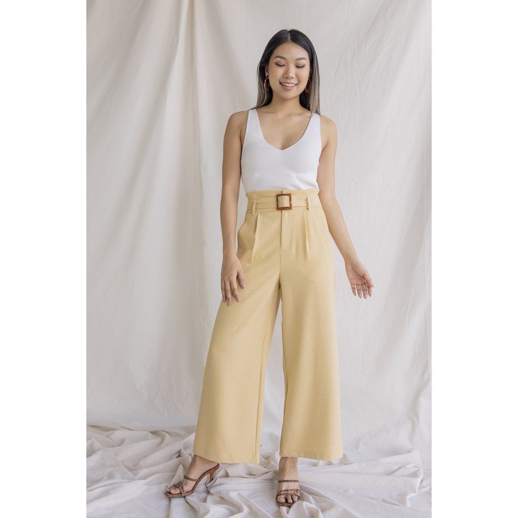 calla-creativ-กางเกงขายาว-ผู้หญิง-เข็มขัด-สีเหลือง-jenna-pants-yellow