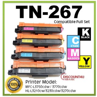 Discount4U ตลับหมึกเลเซอร์เทียบเท่า Toner TN-267 Black,Cyan,Magenta,yellow ใช้กับ Brother HL-L3210