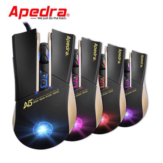 ภาพหน้าปกสินค้าเมาส์เกมมิ่ง เมาส์มาโคร Apedra iMICE A5 Gaming Mouse 3200dpi High Precision LED four color light USB 7 Buttons. จากร้าน buyokshop บน Shopee